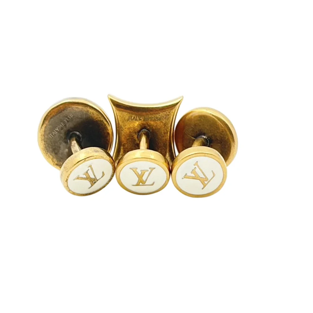 6889 -Louis Vuitton Bouton de Manchette Cufflinks 3-Piece Monogram & Enamel Gold